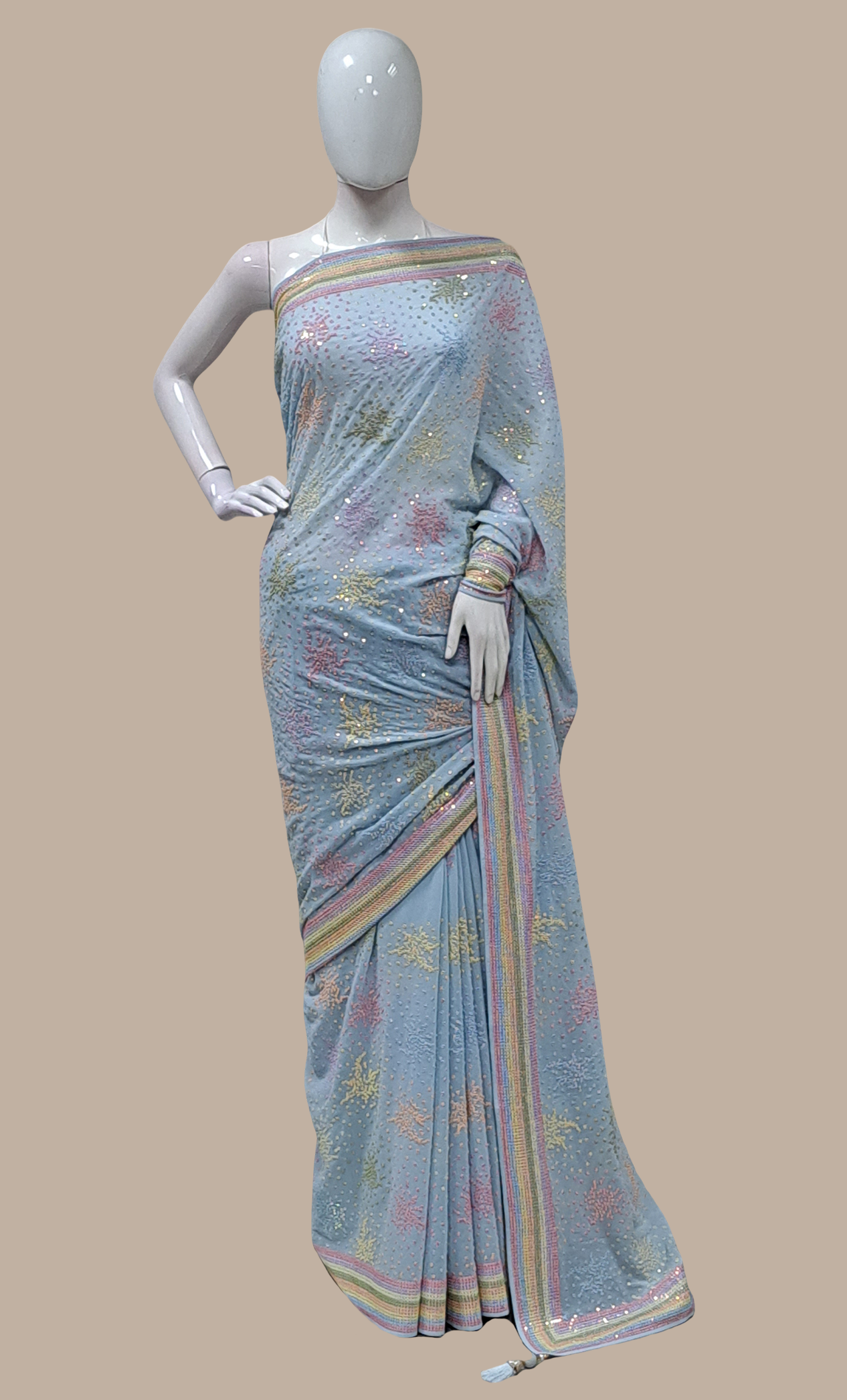 Soft Blue Embroidered Sari