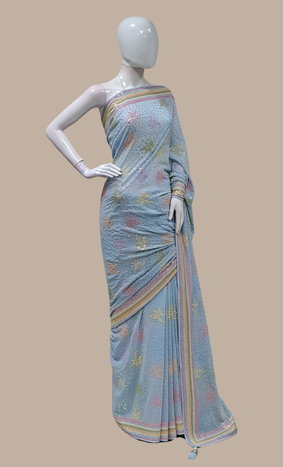 Soft Blue Embroidered Sari