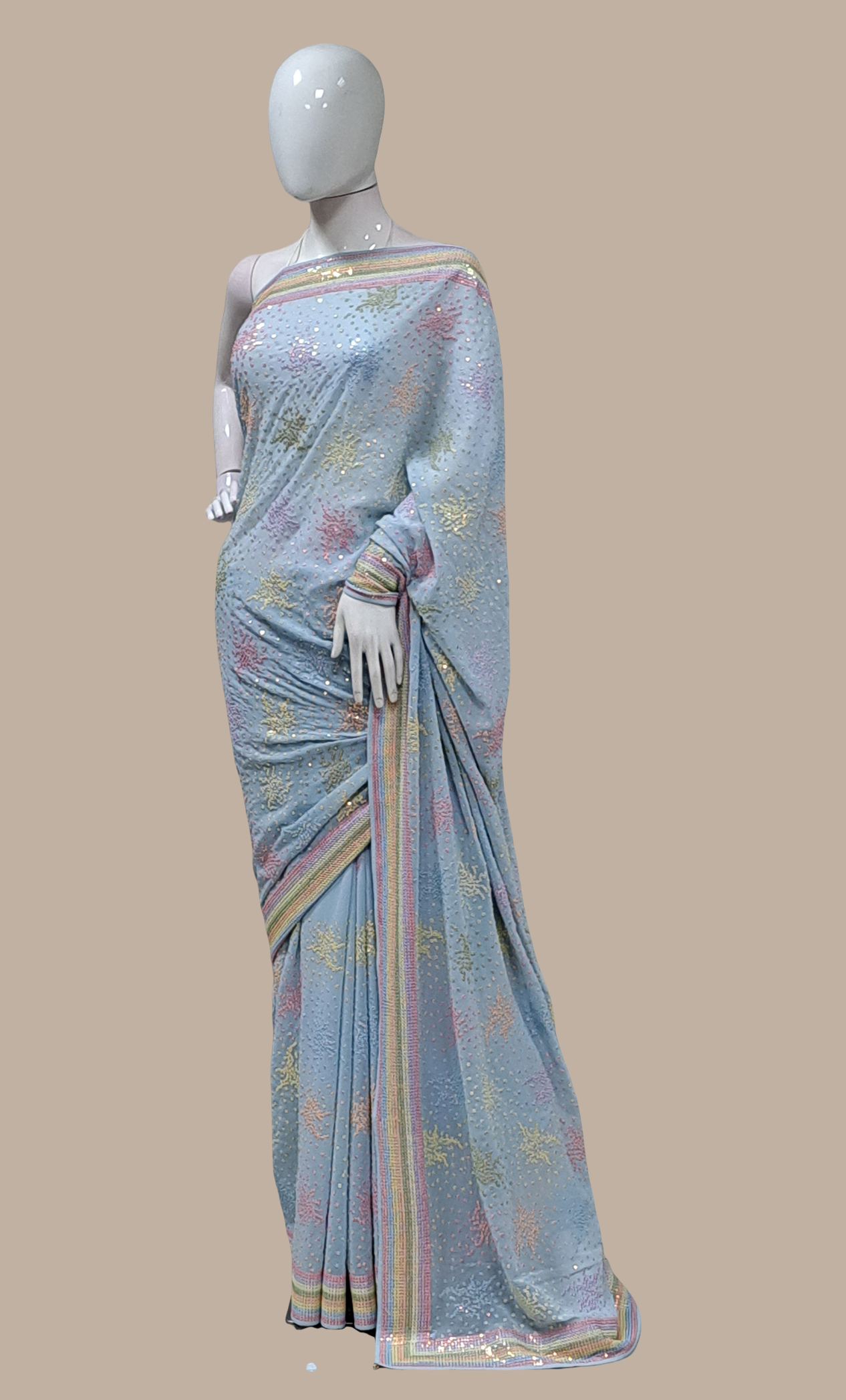 Soft Blue Embroidered Sari