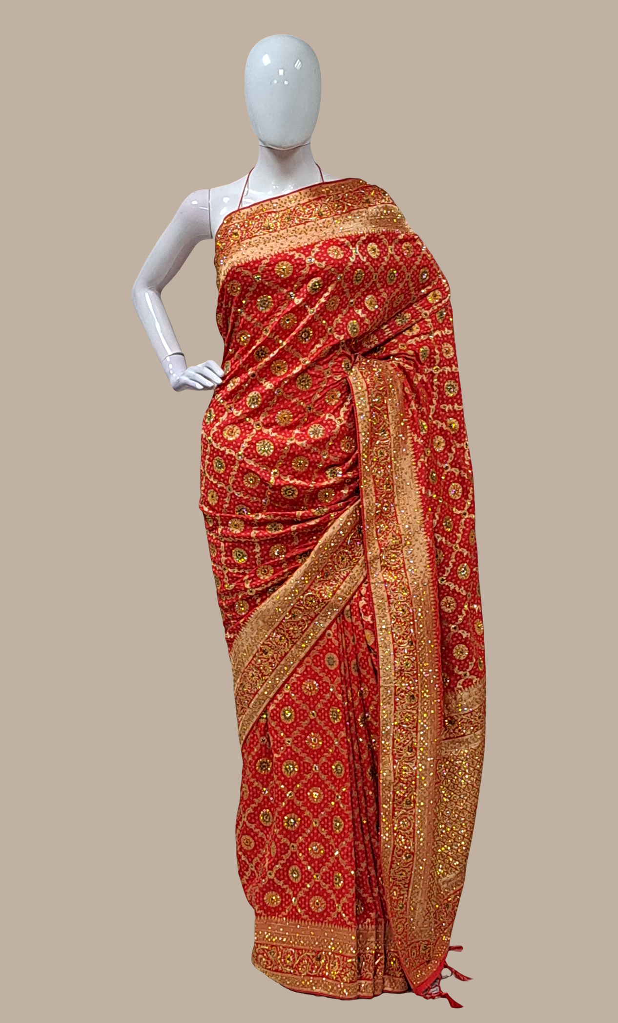 Deep Red Fully Embroidered Sari