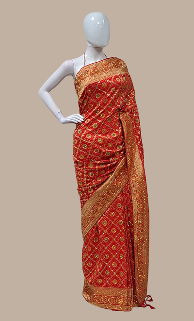 Deep Red Fully Embroidered Sari