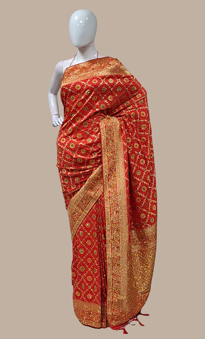 Deep Red Fully Embroidered Sari