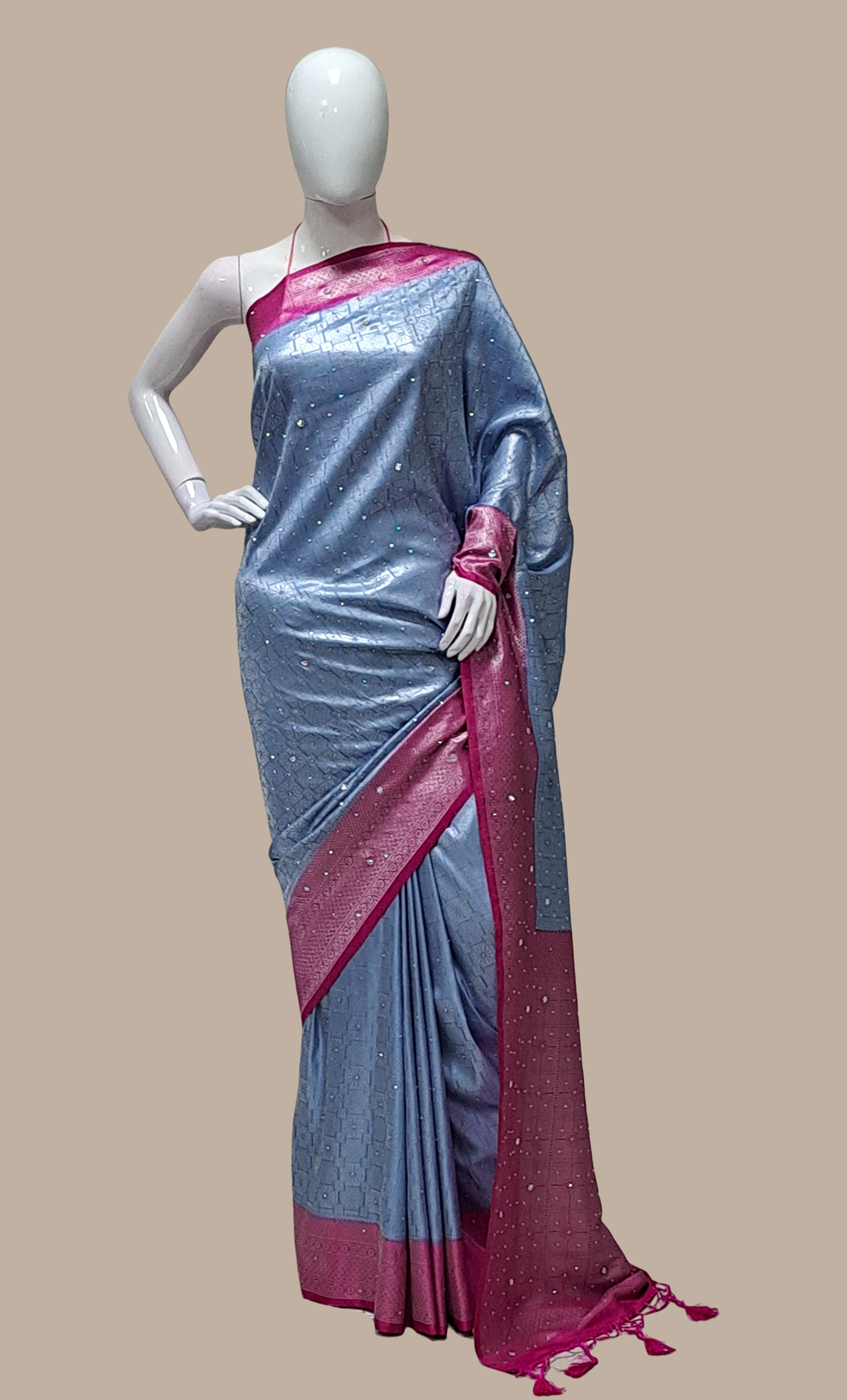 Cerise Woven Art Silk Sari