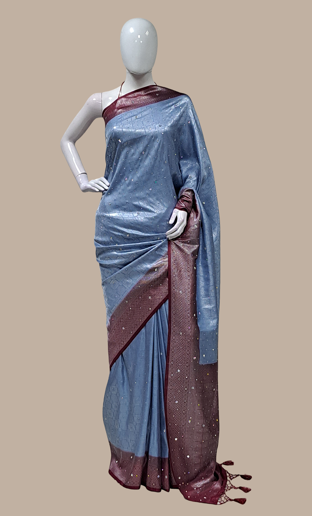 Burgundy Woven Art Silk Sari