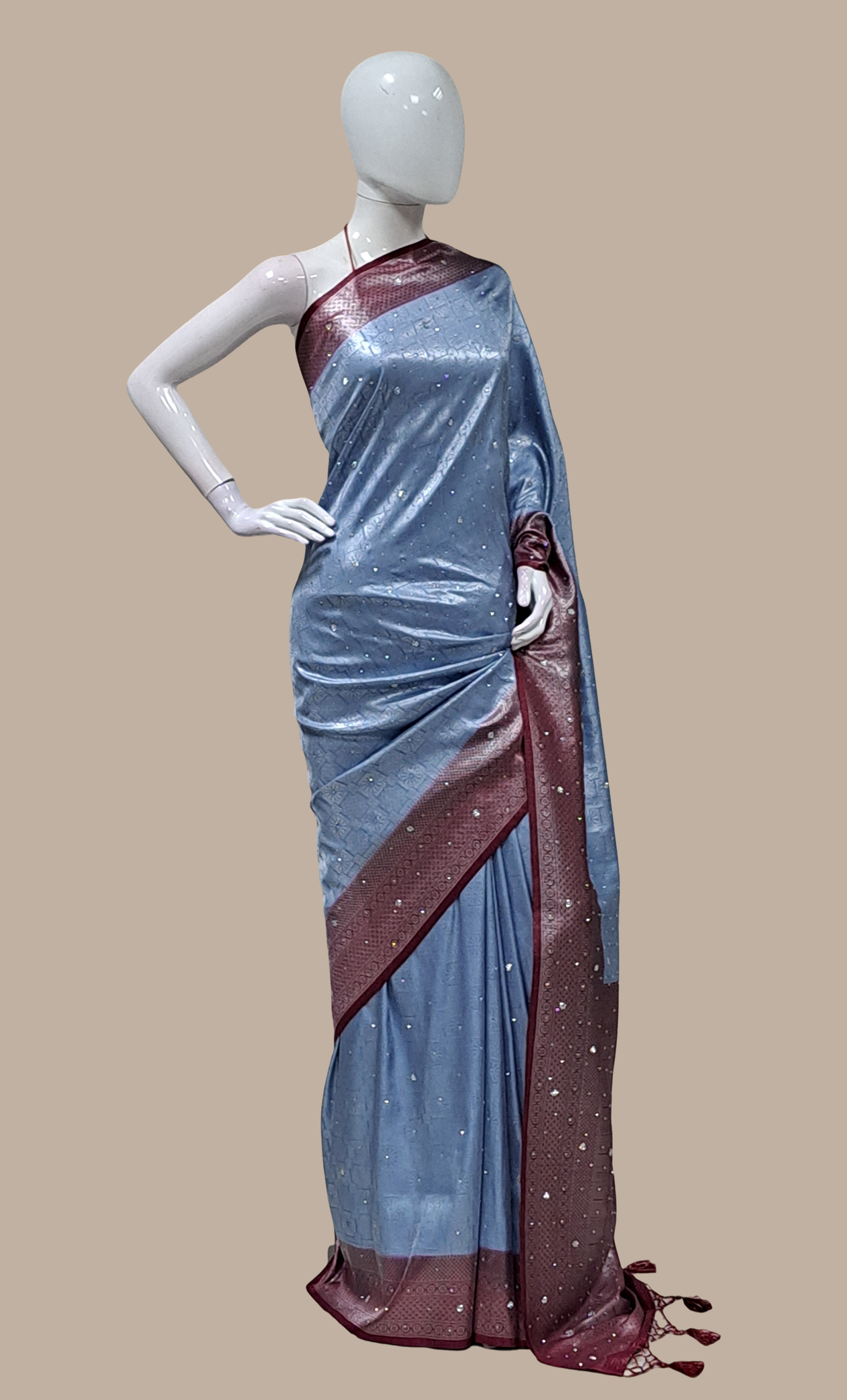 Burgundy Woven Art Silk Sari