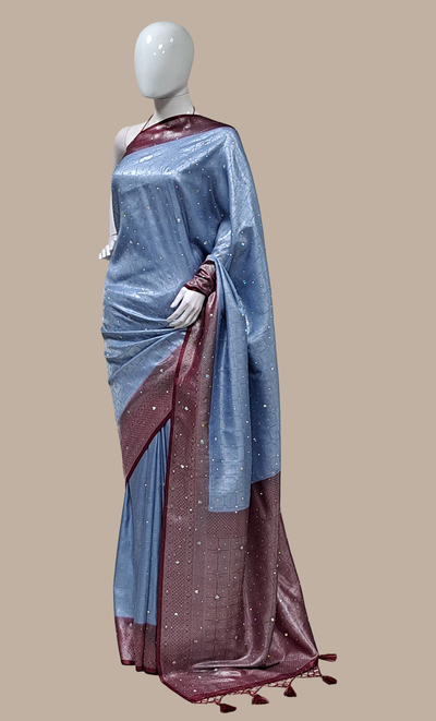 Burgundy Woven Art Silk Sari