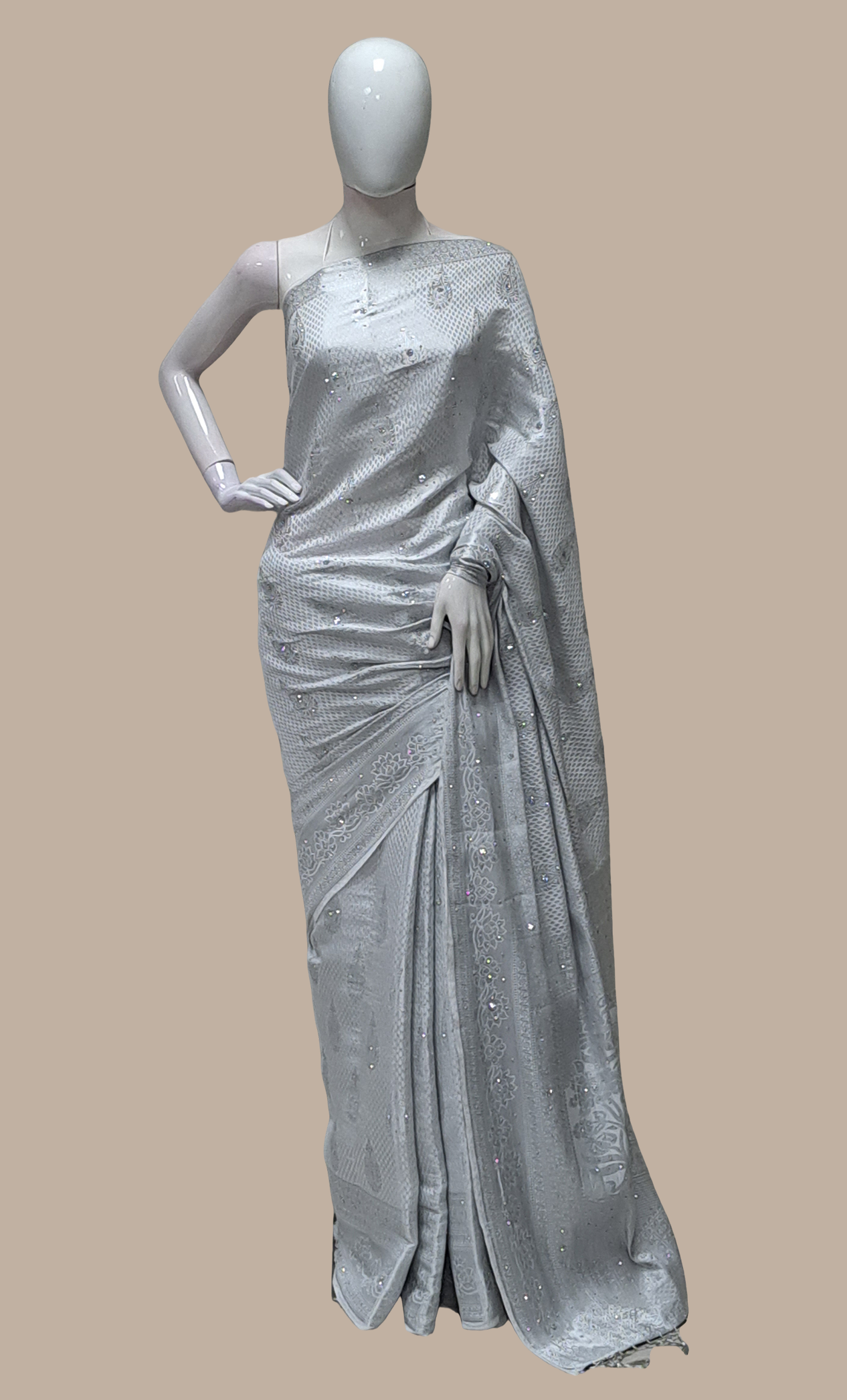 Silver Woven Art Silk Sari