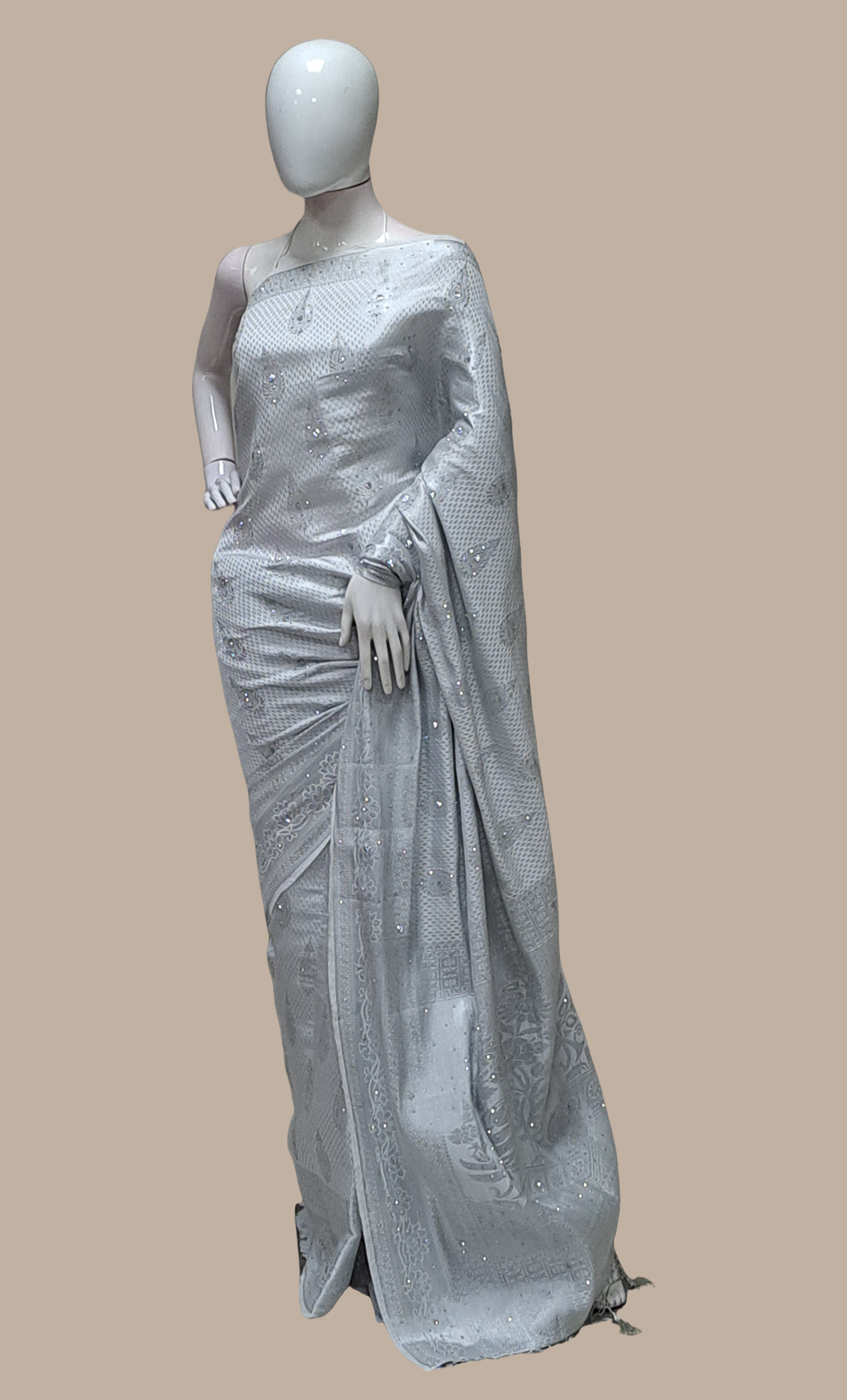 Silver Woven Art Silk Sari