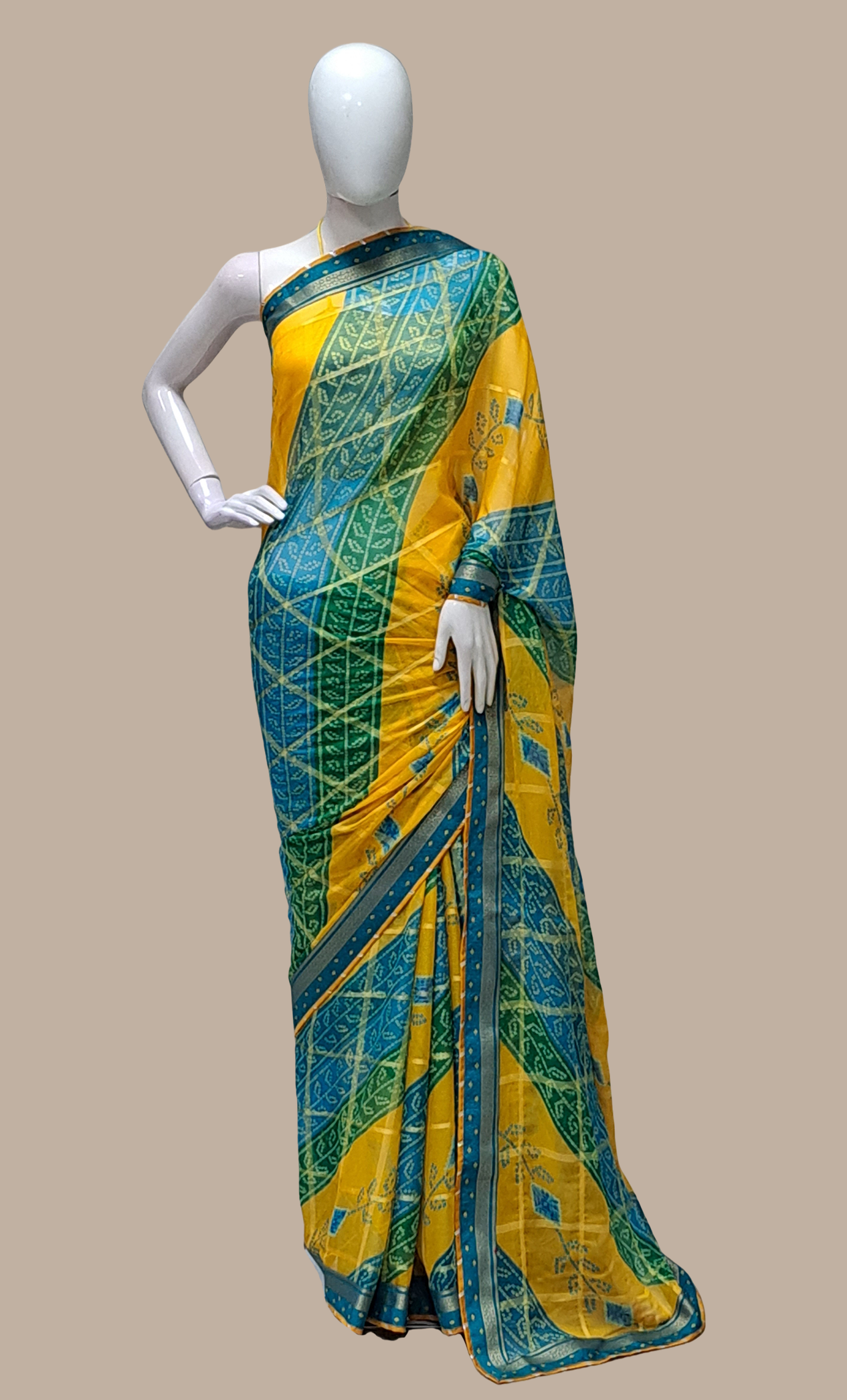 Soft Mustard Bandhani Printed Sari