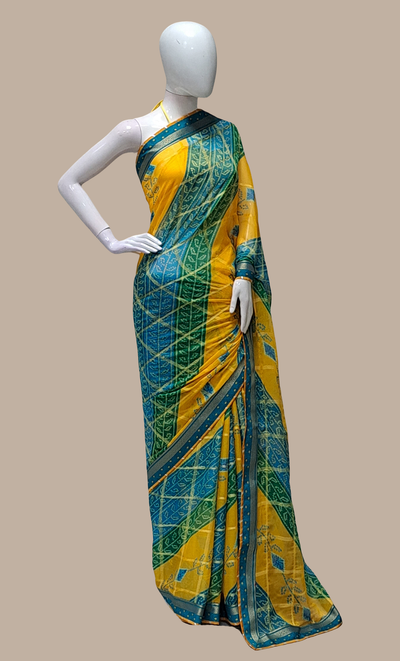 Soft Mustard Bandhani Printed Sari