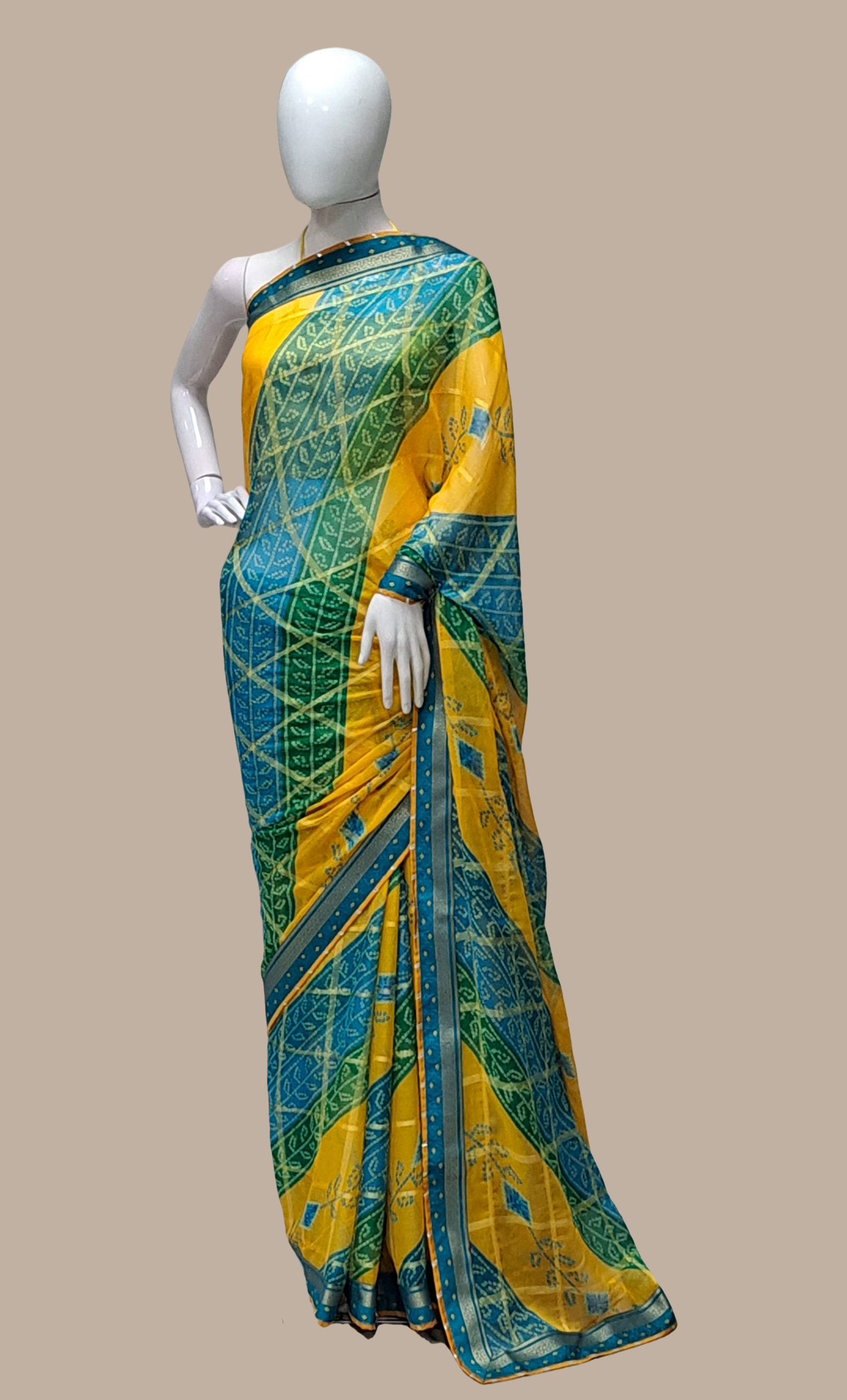 Soft Mustard Bandhani Printed Sari