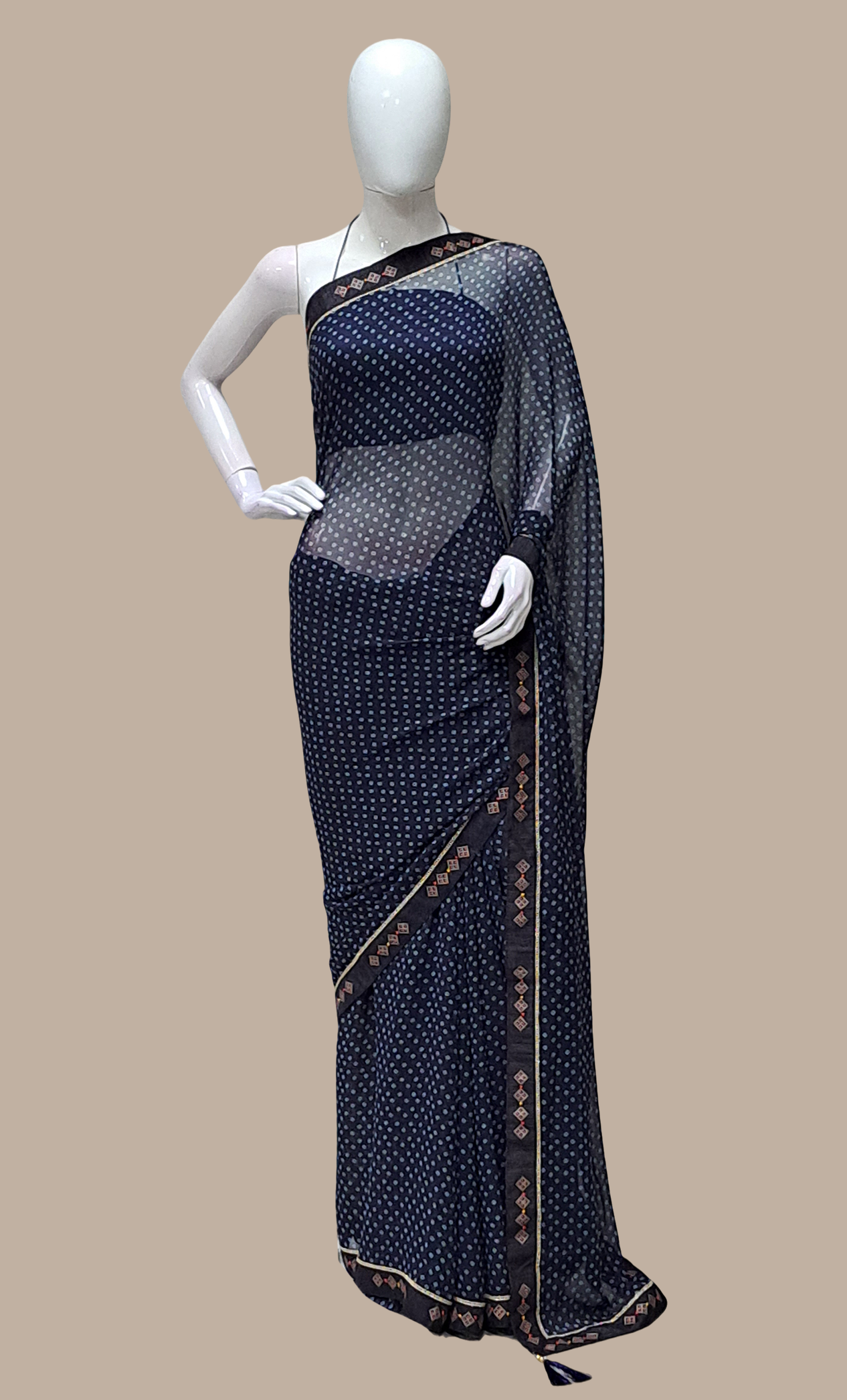 Midnight Blue Bandhani Printed Sari