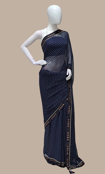 Midnight Blue Bandhani Printed Sari