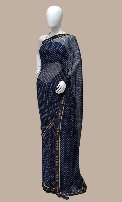 Midnight Blue Bandhani Printed Sari