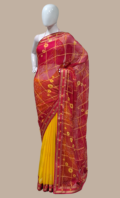 Cerise Bandhani Printed Sari