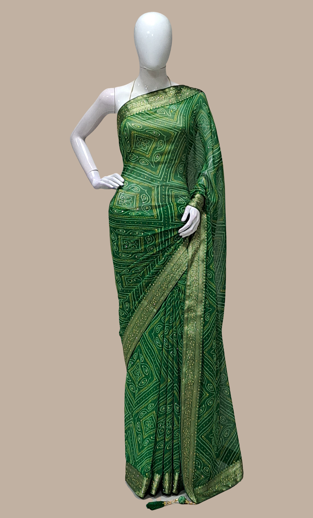 Deep Green Bandhani Printed Sari