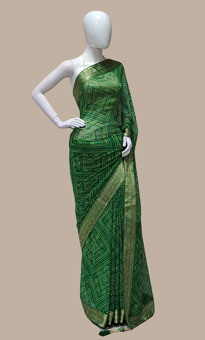 Deep Green Bandhani Printed Sari