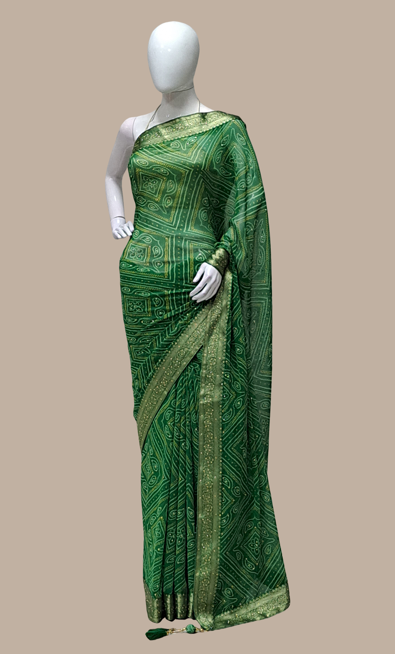 Deep Green Bandhani Printed Sari