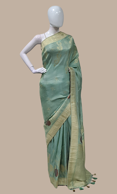 Deep Mint Woven Sari