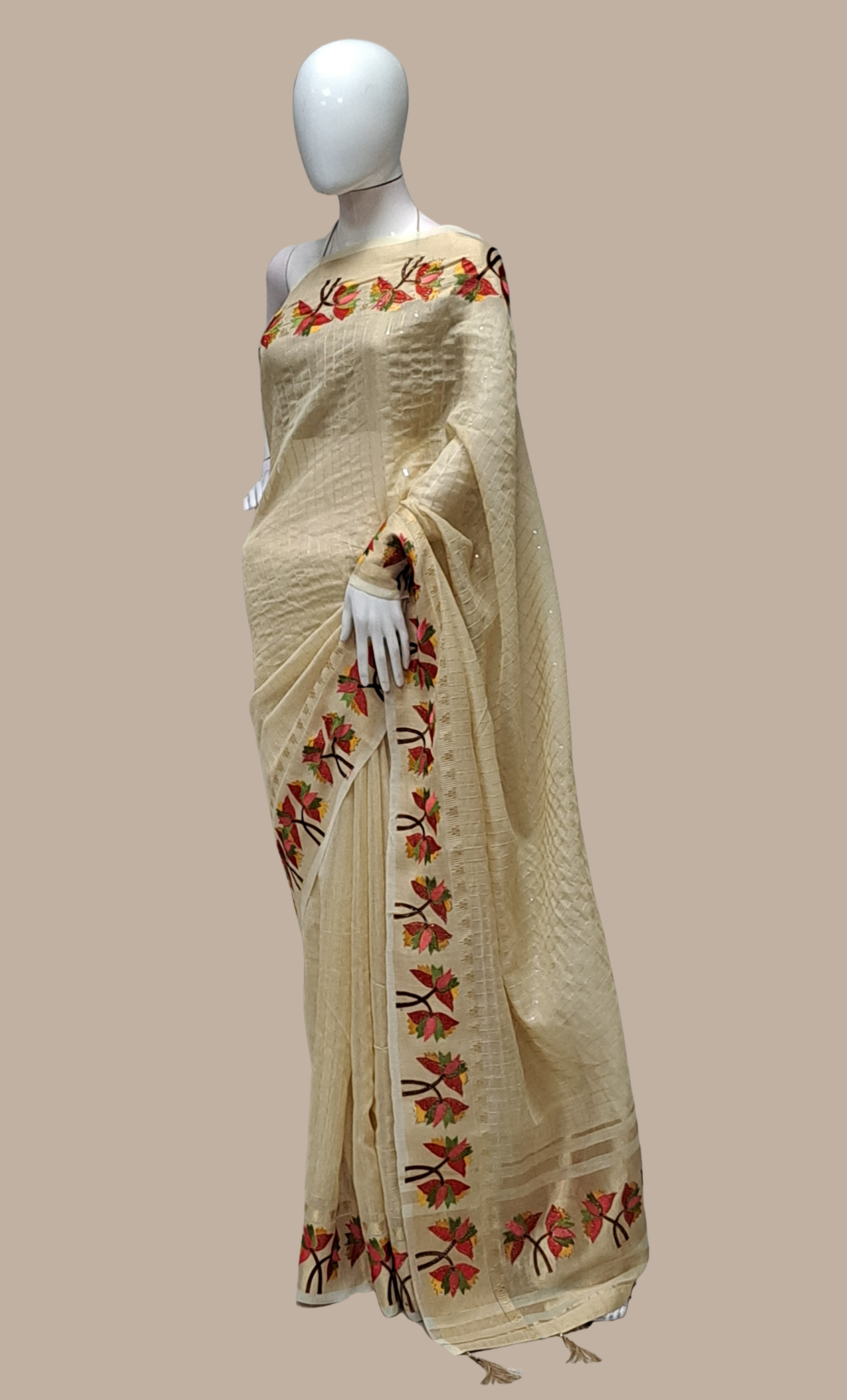 Deep Beige Embroidered Sari