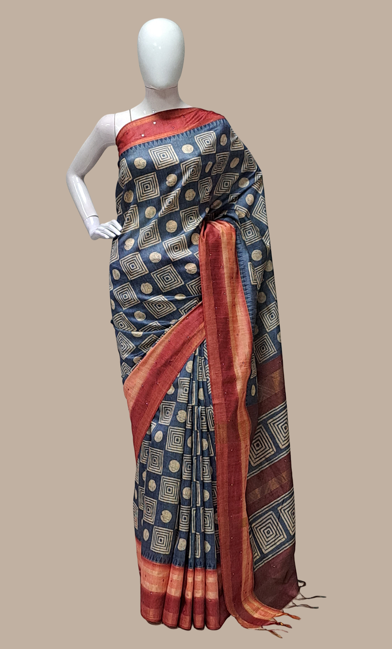 Deep Grey Printed Sari