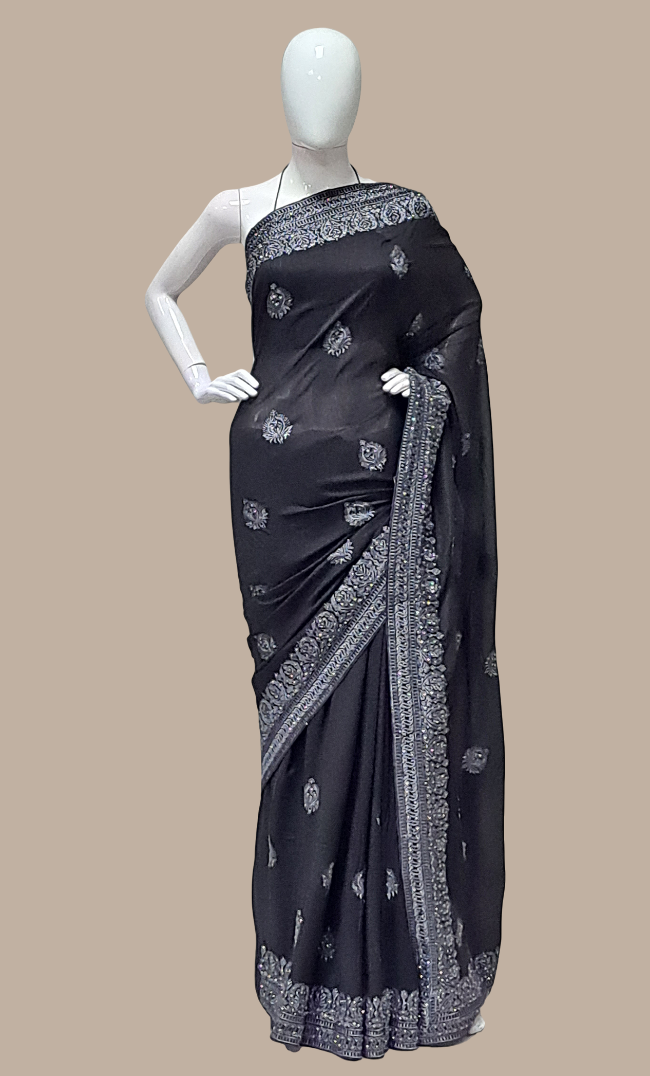 Black Embroidered Sari