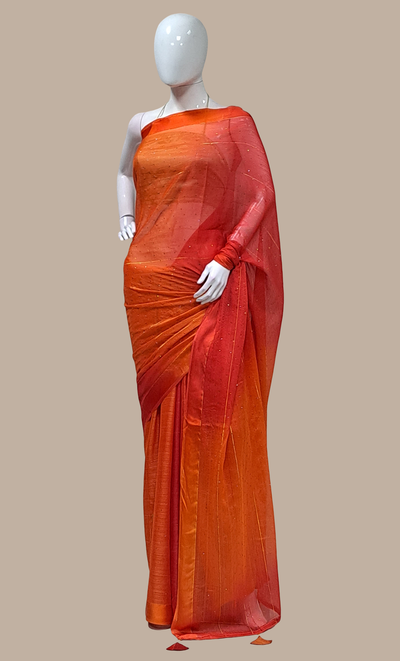 Burnt Orange Embroidered Sari