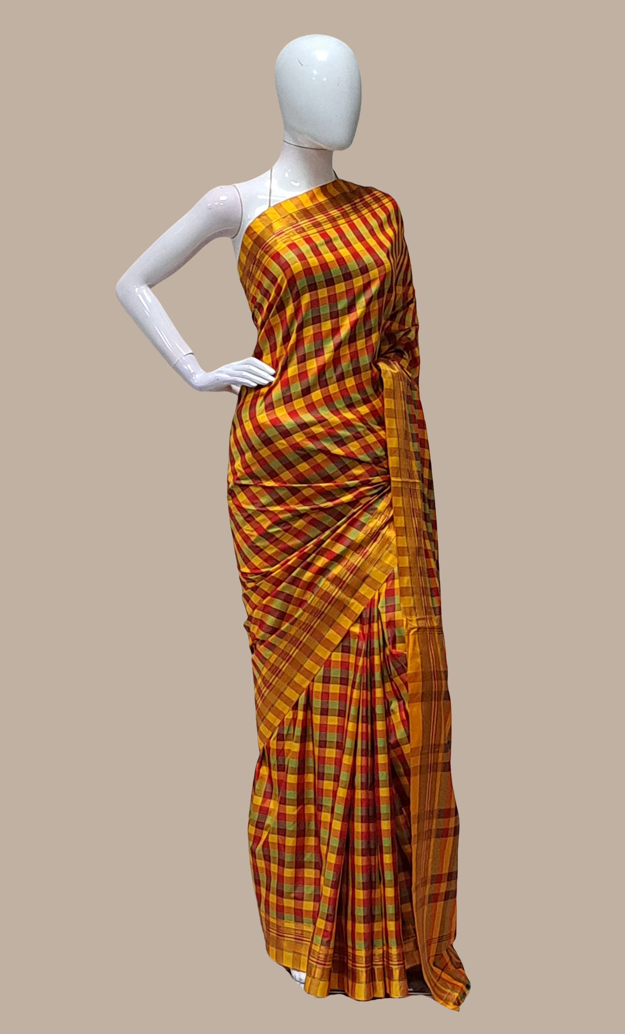 Red Check Kanjivaram Sari