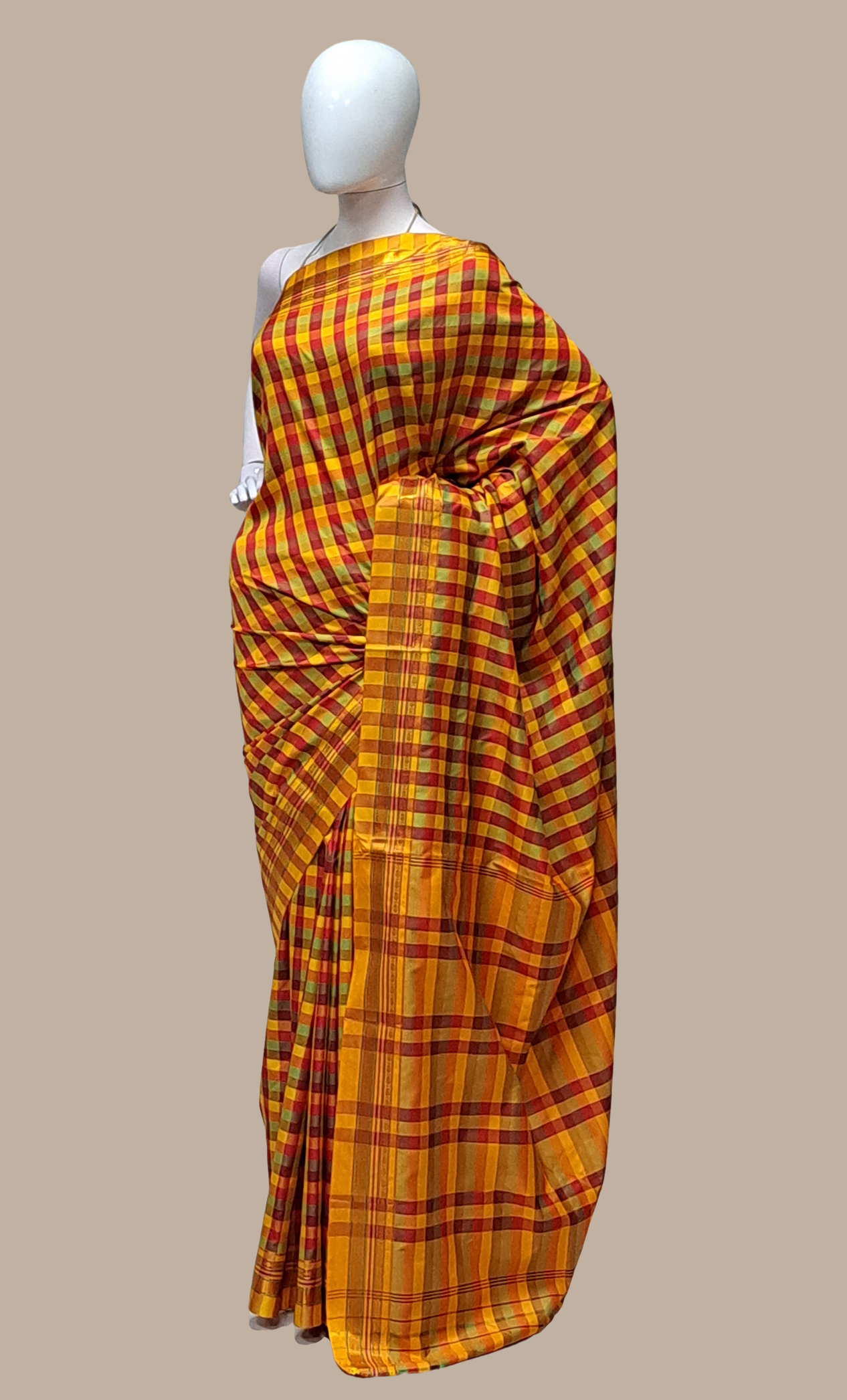 Red Check Kanjivaram Sari