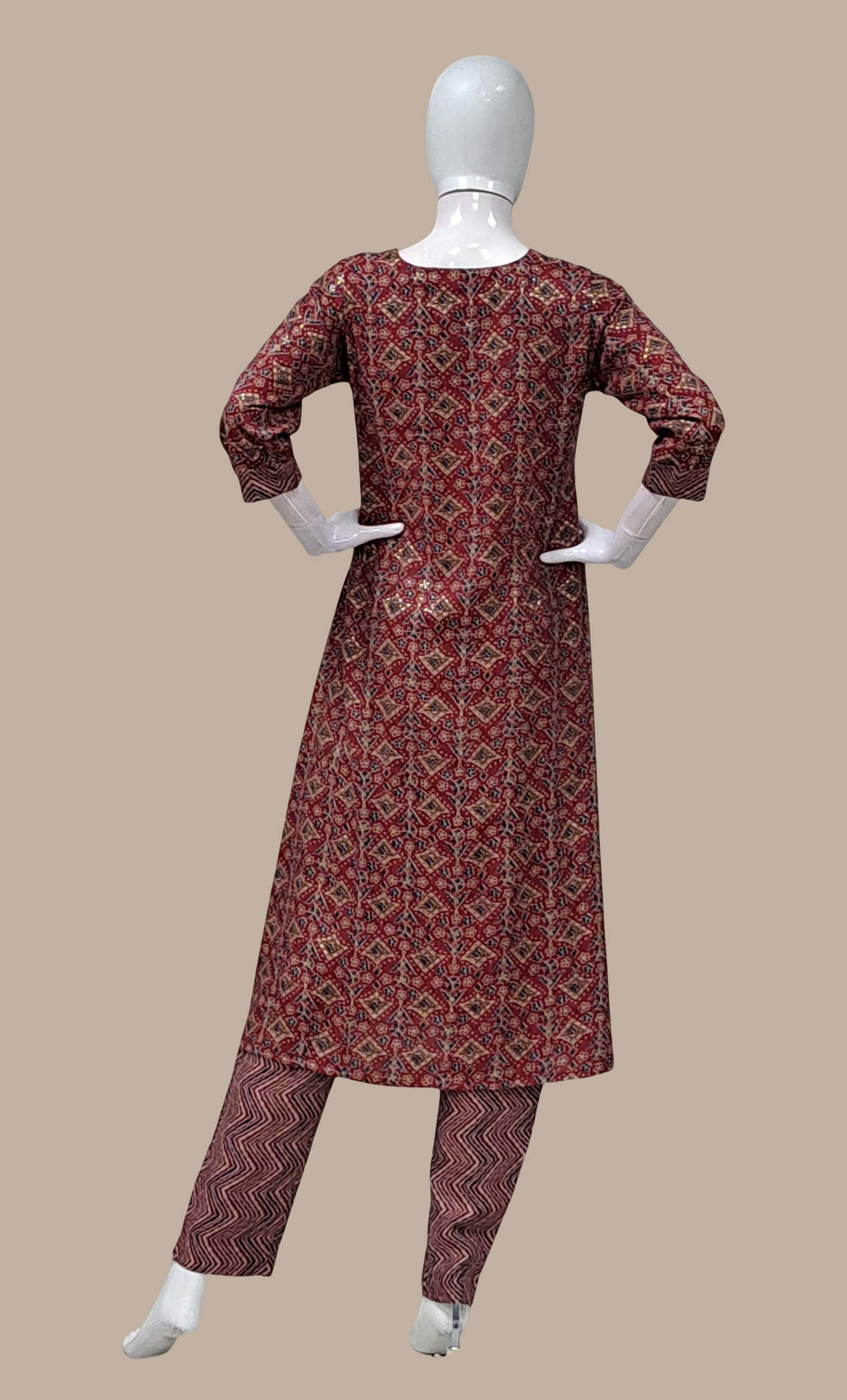 Maroon Printed Kurti Top & Pants