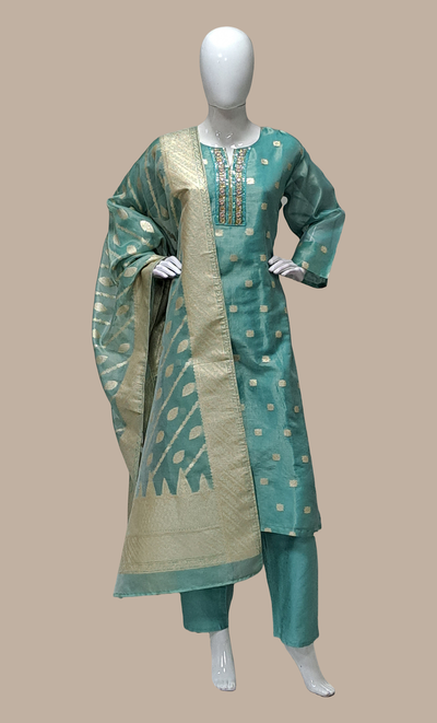 Aqua Green Embroidered Punjabi