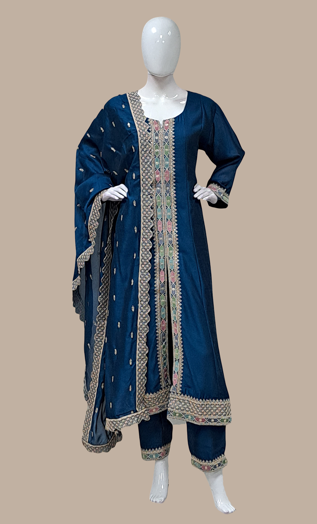 Deep Teal Green Embroidered Punjabi