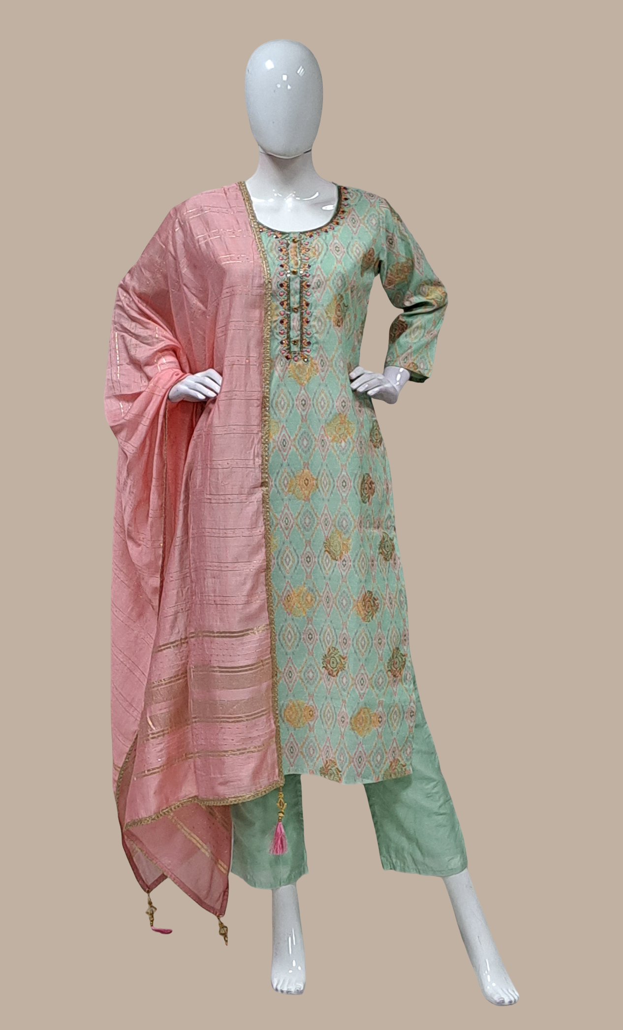 Sea Green Embroidered Punjabi