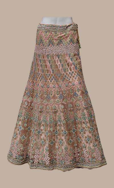 Light Peach Embroidered Lengha