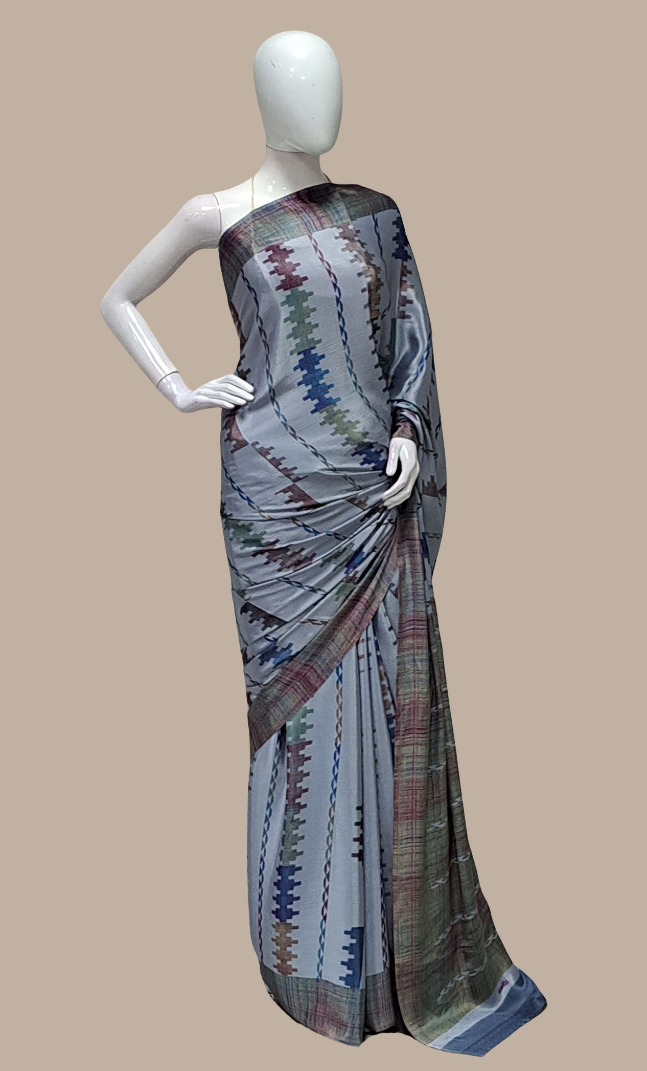 Grey Printed Sari