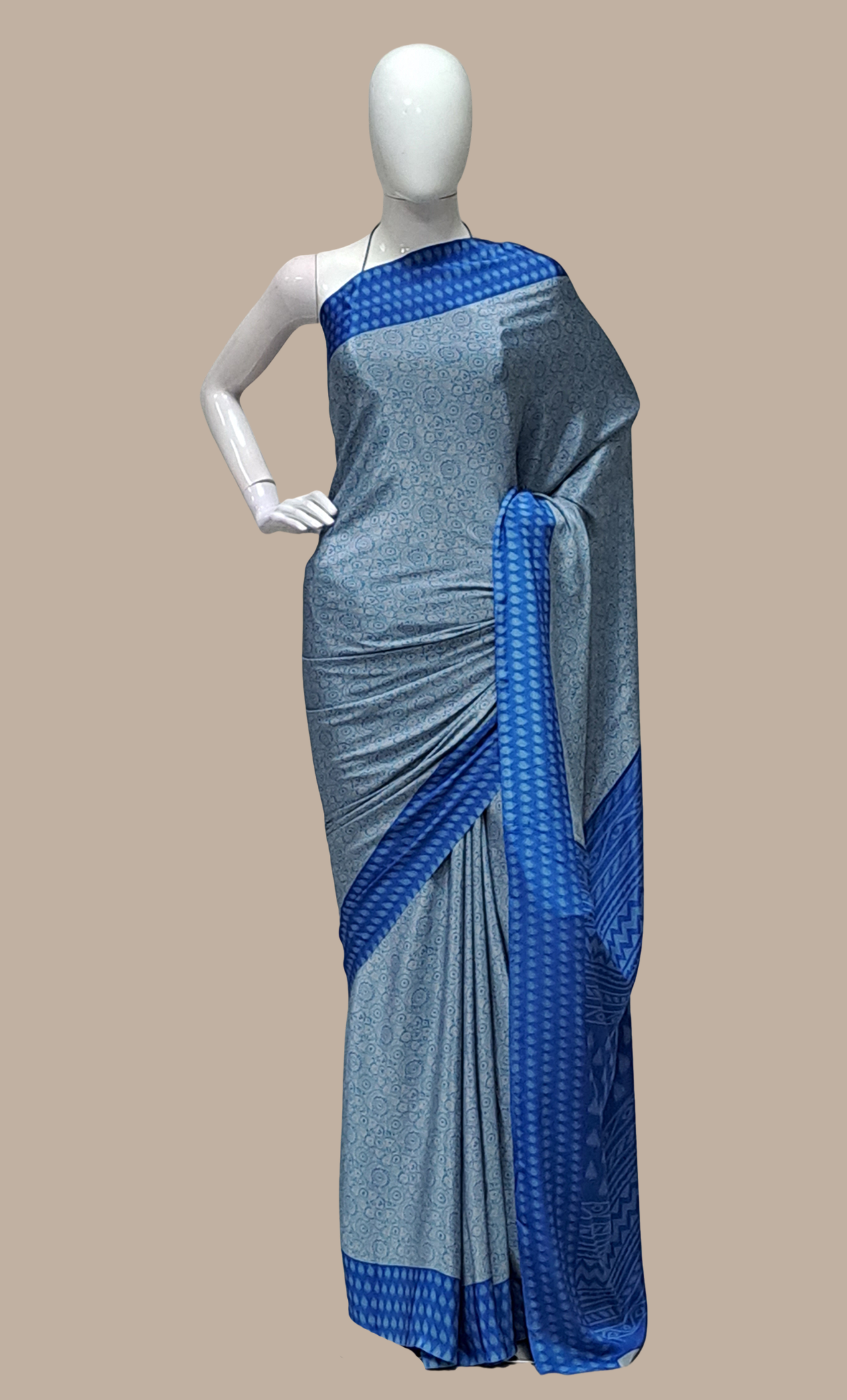 Deep Grey Printed Sari