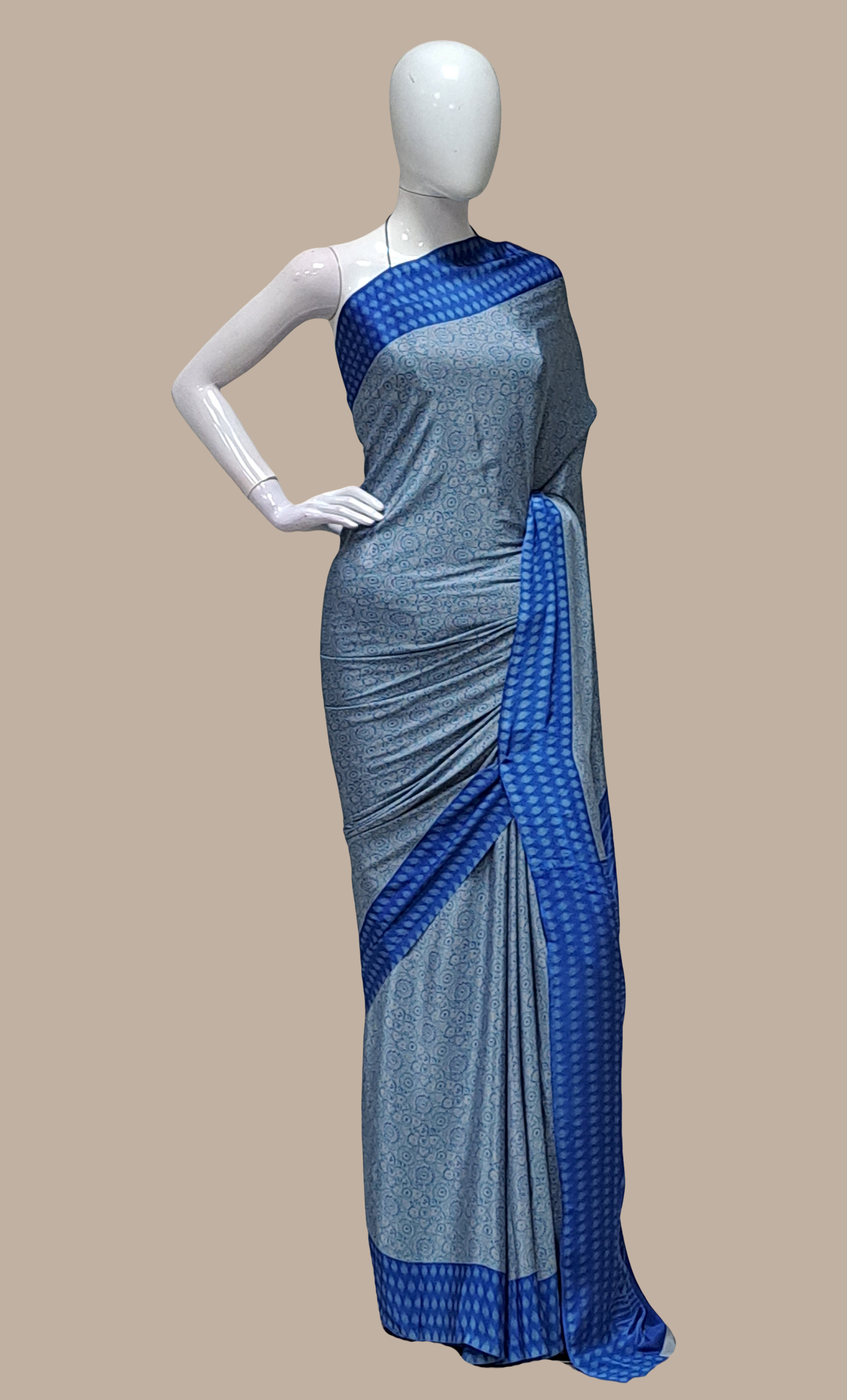 Deep Grey Printed Sari