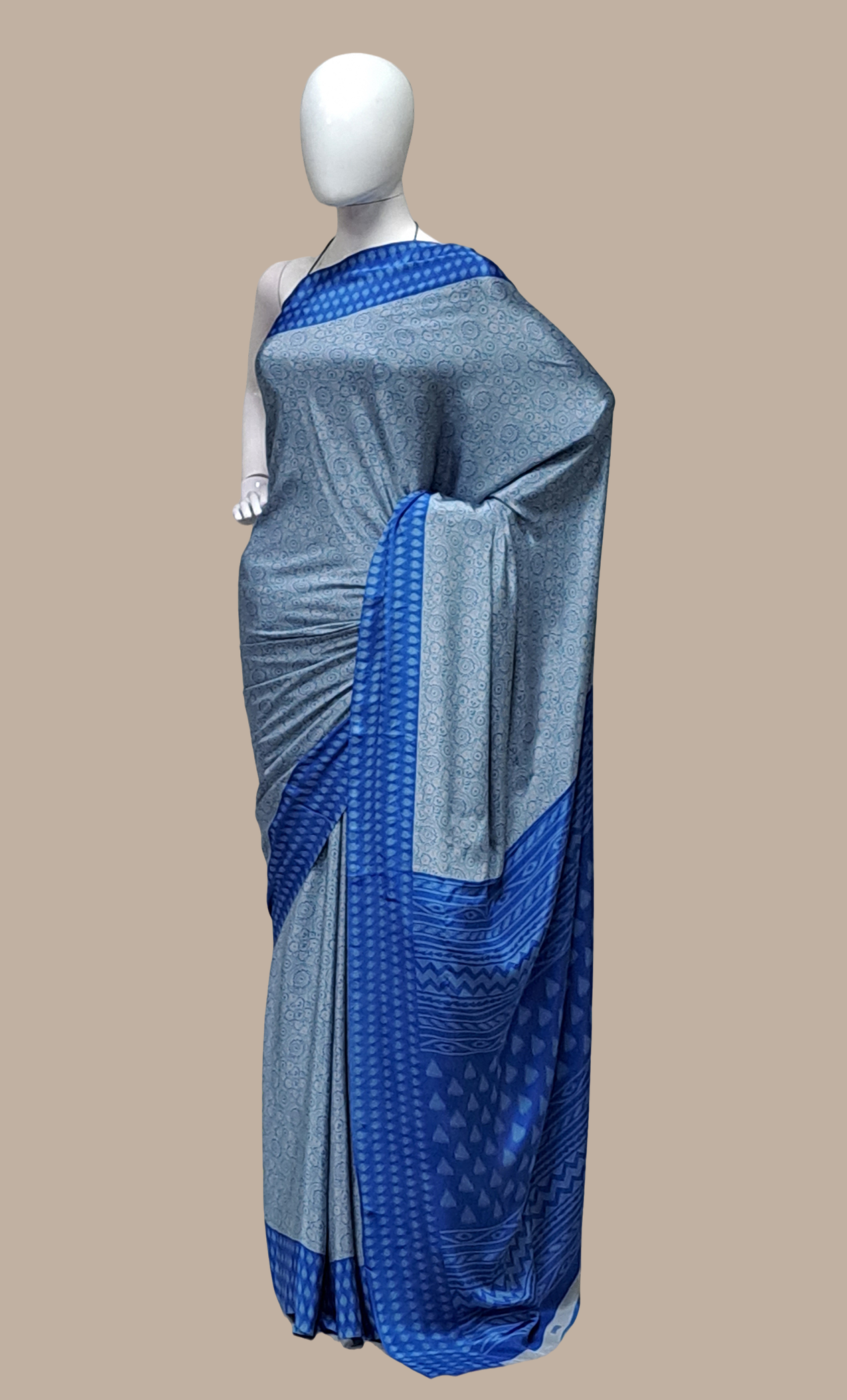 Deep Grey Printed Sari