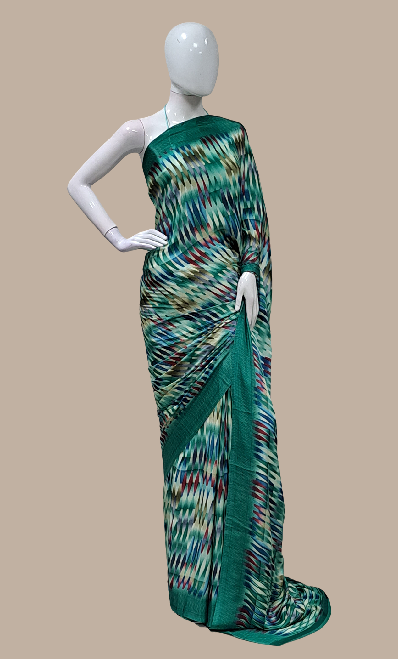 Green Printed Sari