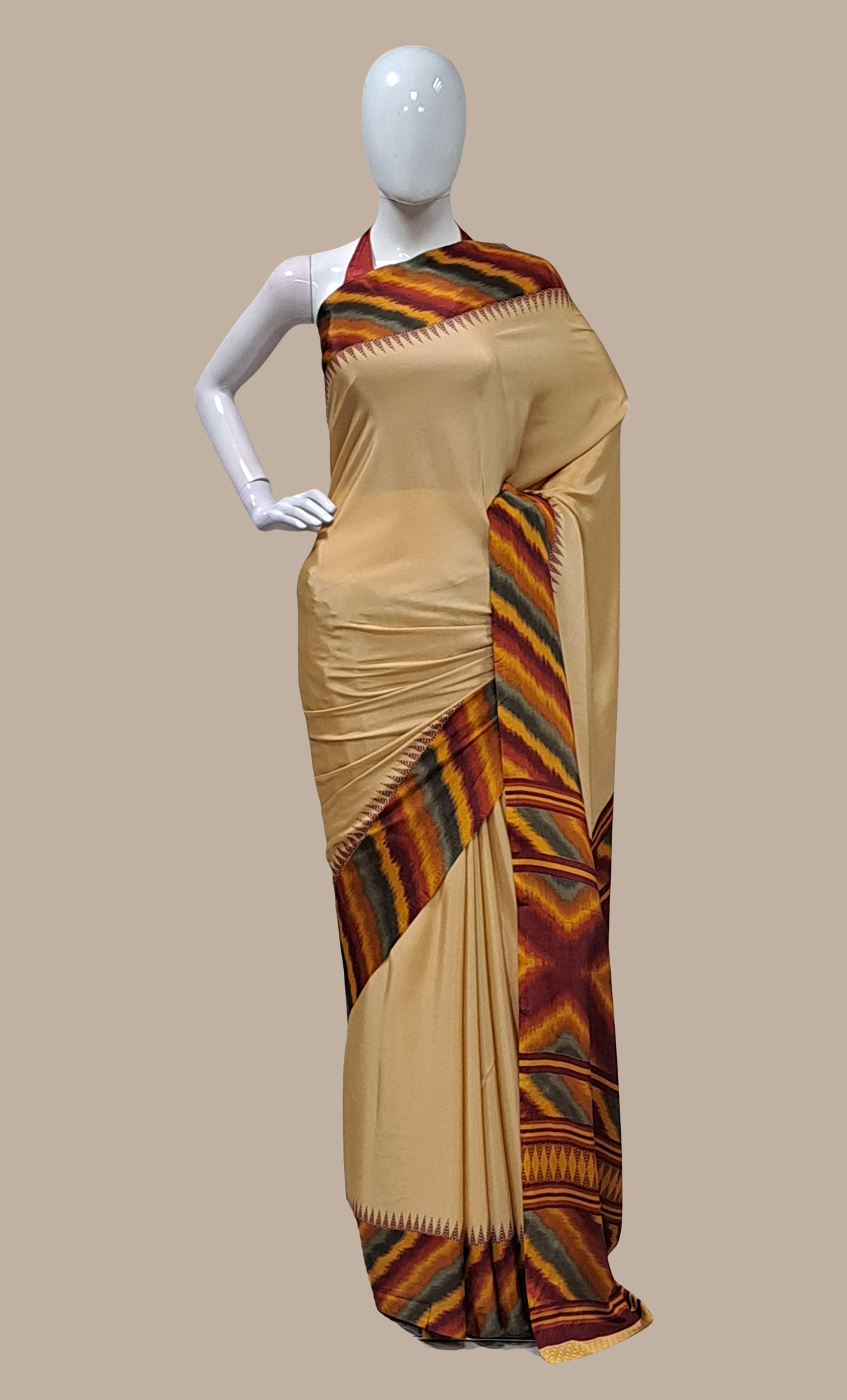 Deep Beige Printed Sari