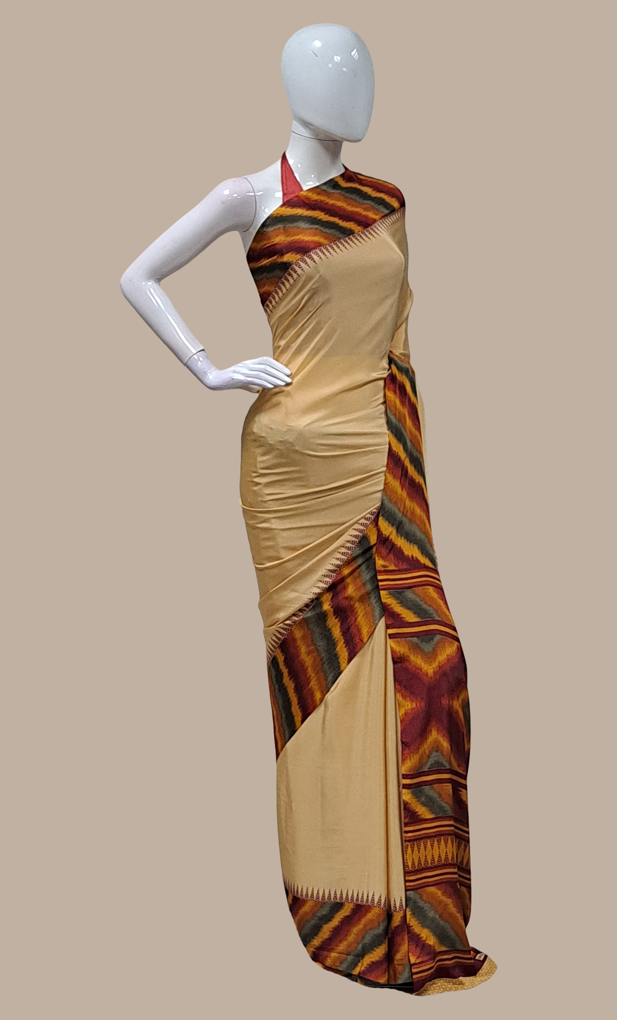 Deep Beige Printed Sari