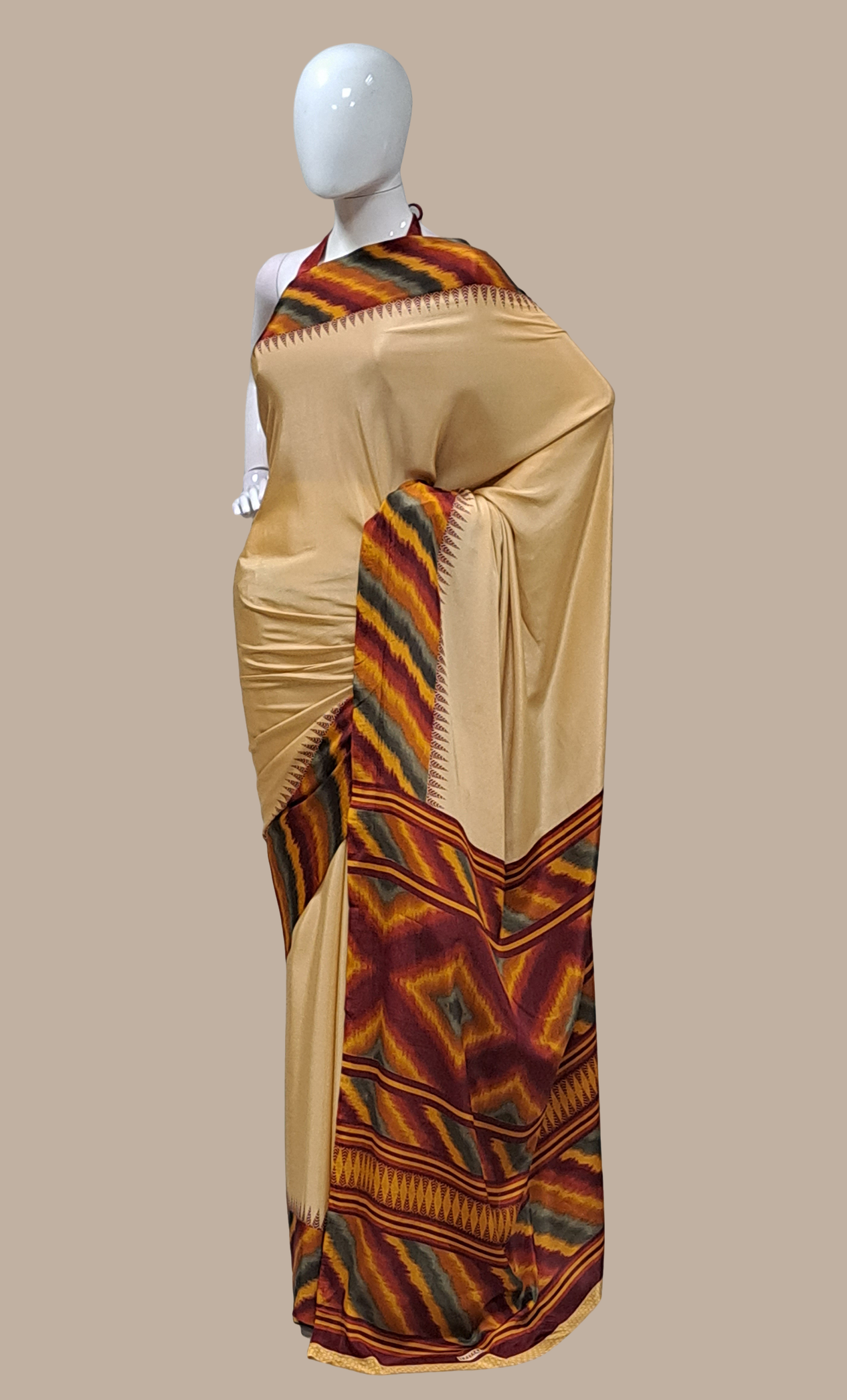 Deep Beige Printed Sari