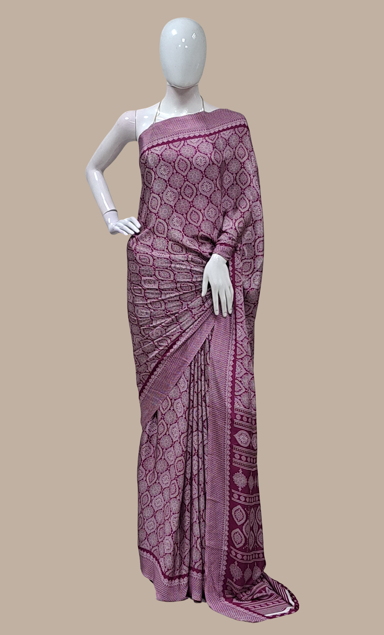 Deep Plum Printed Sari