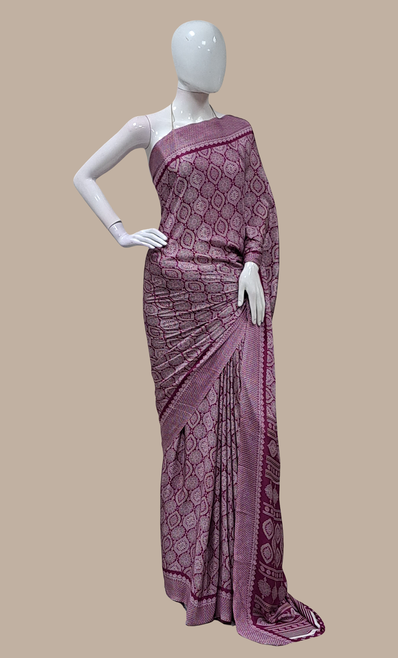 Deep Plum Printed Sari