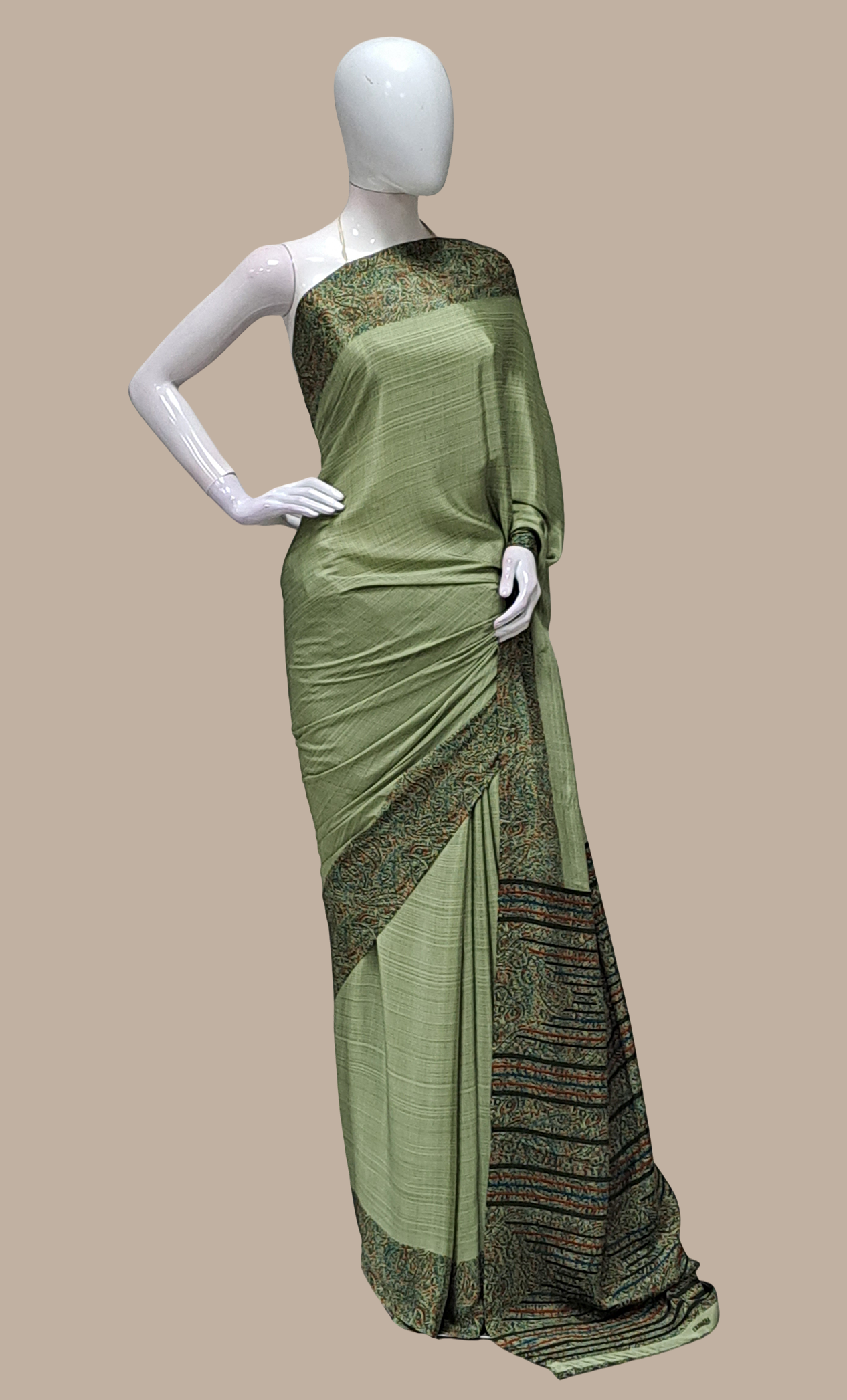 Deep Olive Printed Sari