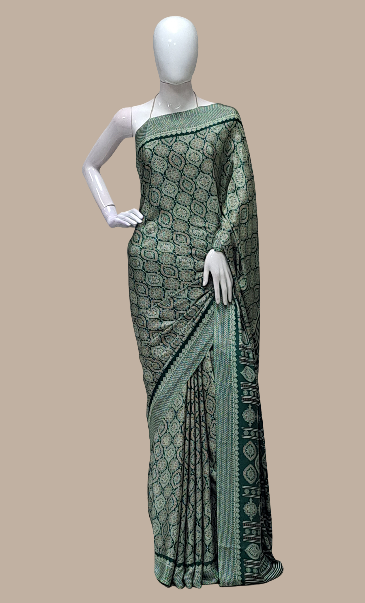 Deep Green Printed Sari