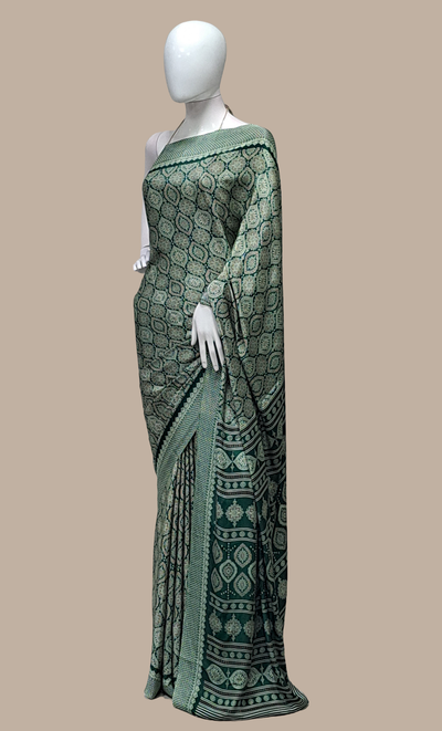 Deep Green Printed Sari