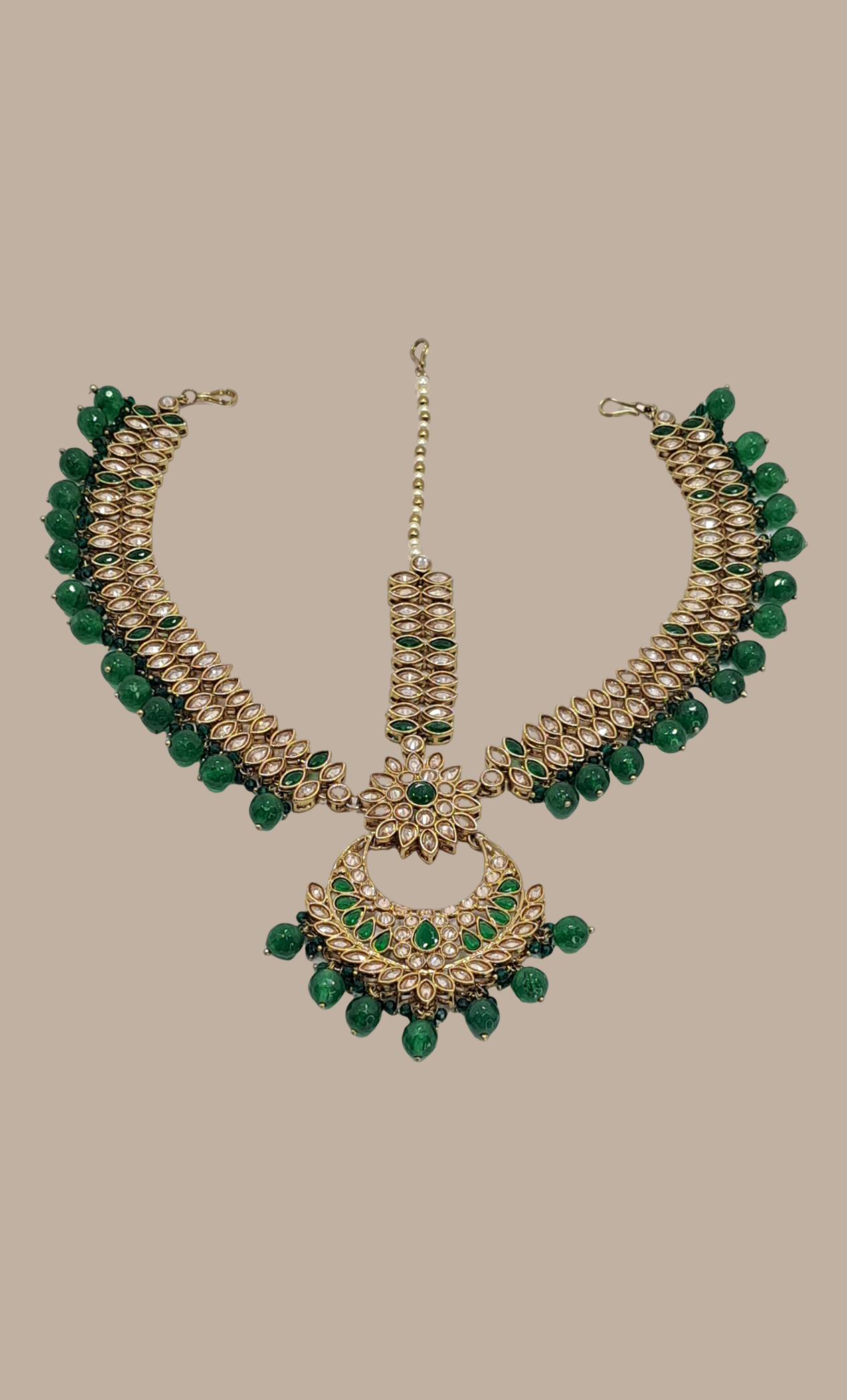 Emerald Green Stone Work 3 Way Sirbandi