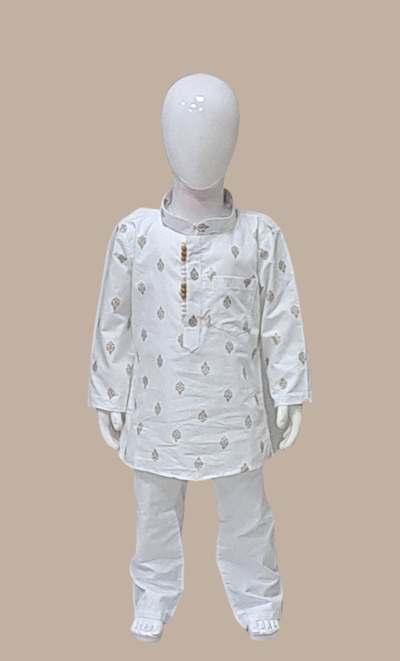 White Printed Kurta Top