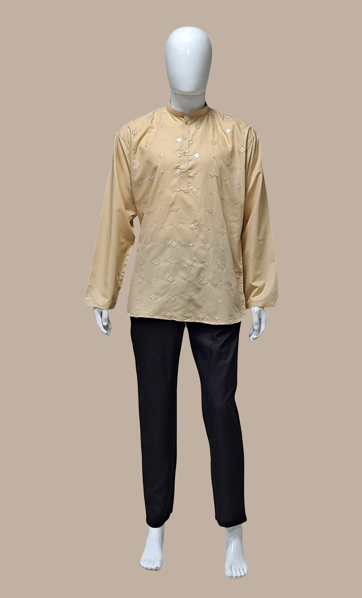 Deep Beige Embroidered Kurta Top